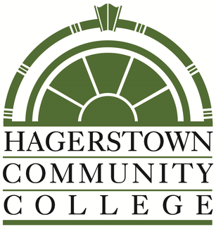 Logo of Hagerstown Community College featuring a stylized arch design in green and black text.